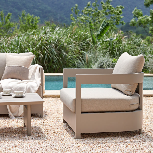Stanford Outdoor 5 - Seater Sofa Set, Taupe with Light Taupe Fabric - daals