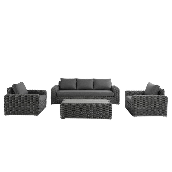 Bellagio Round Wicker Sofa Set with Coffee Table, Dark Grey