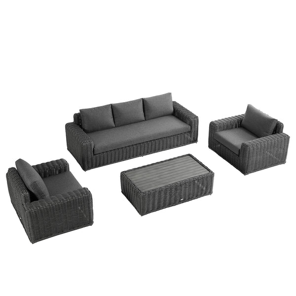Bellagio Round Wicker Sofa Set with Coffee Table, Dark Grey