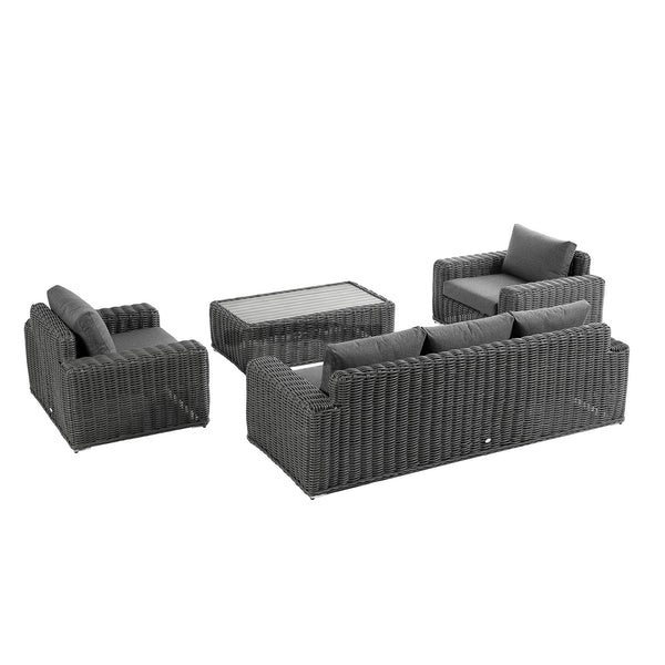 Bellagio Round Wicker Sofa Set with Coffee Table, Dark Grey