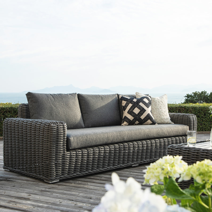 Bellagio Round Wicker Sofa Set with Coffee Table, Dark Grey