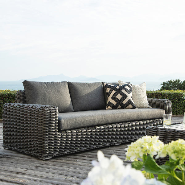 Bellagio Round Wicker Sofa Set with Coffee Table, Dark Grey