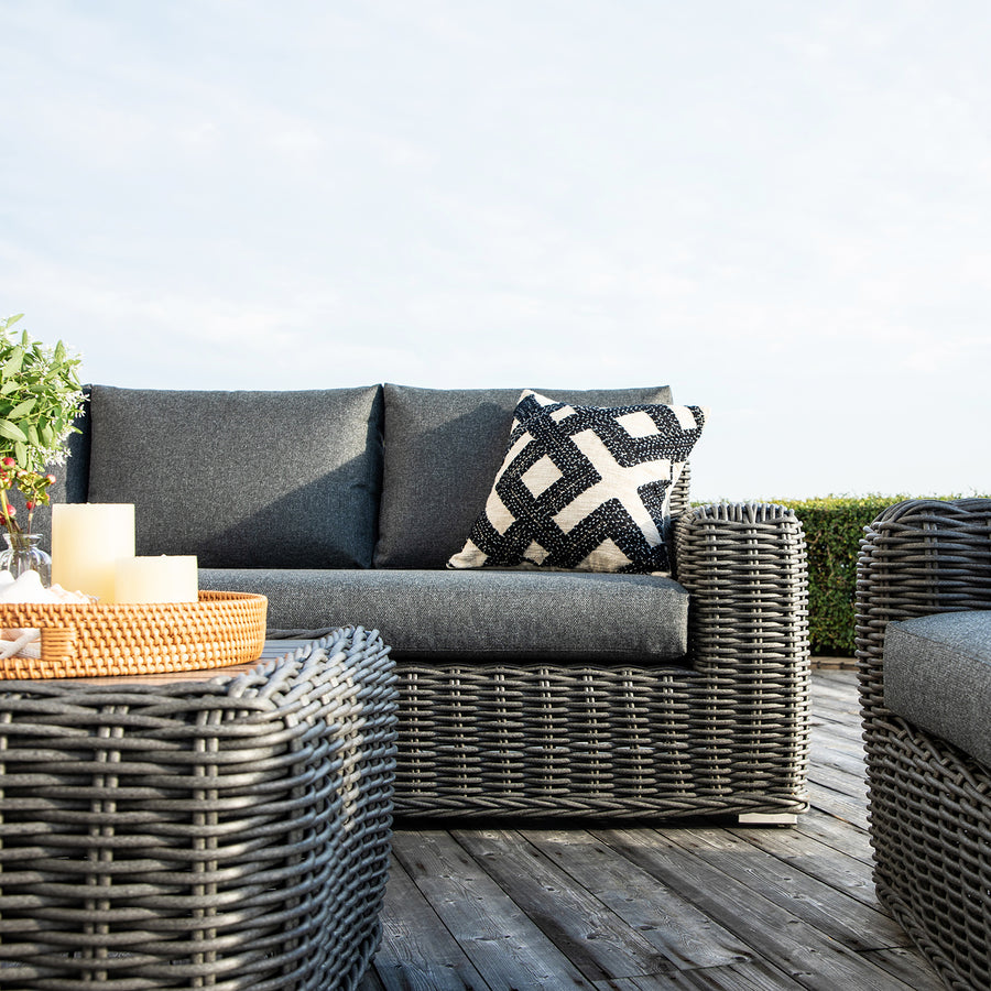 Bellagio Round Wicker Sofa Set with Coffee Table, Dark Grey