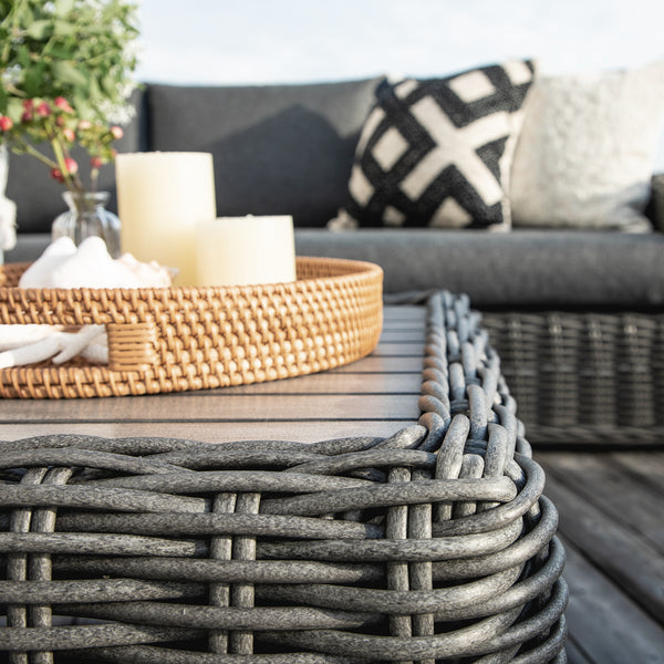 Bellagio Round Wicker Sofa Set with Coffee Table, Dark Grey