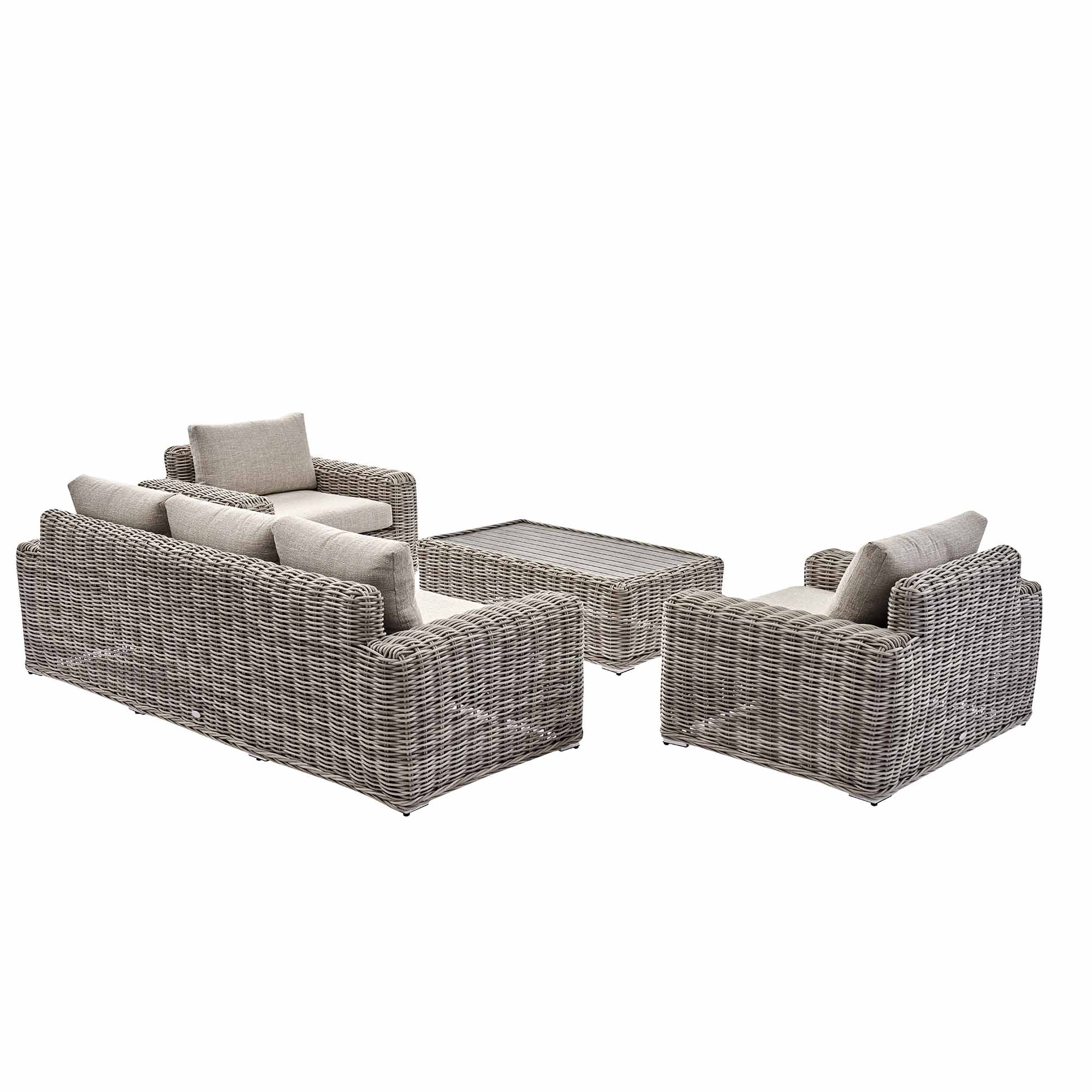 Bellagio Round Wicker Sofa Set with Coffee Table, Light Grey