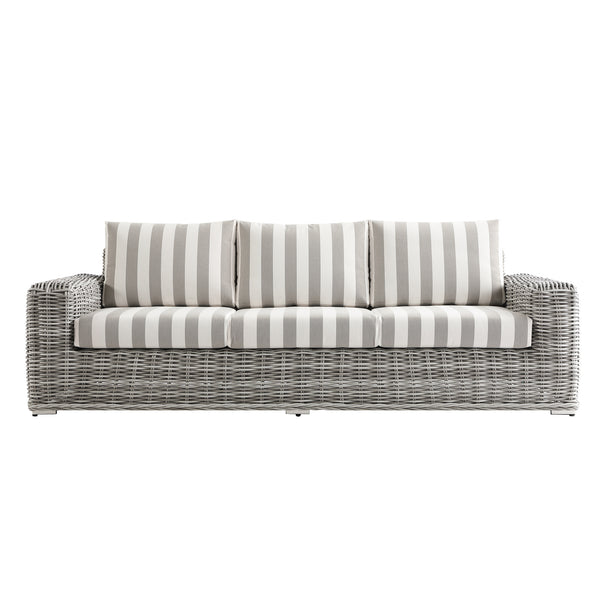 Bellagio Round Wicker Sofa Set with Coffee Table, Light Grey with Taupe Stripes