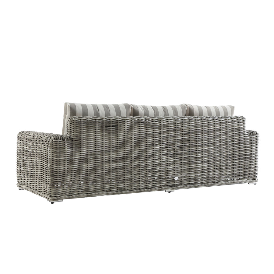 Bellagio Round Wicker Sofa Set with Coffee Table, Light Grey with Taupe Stripes