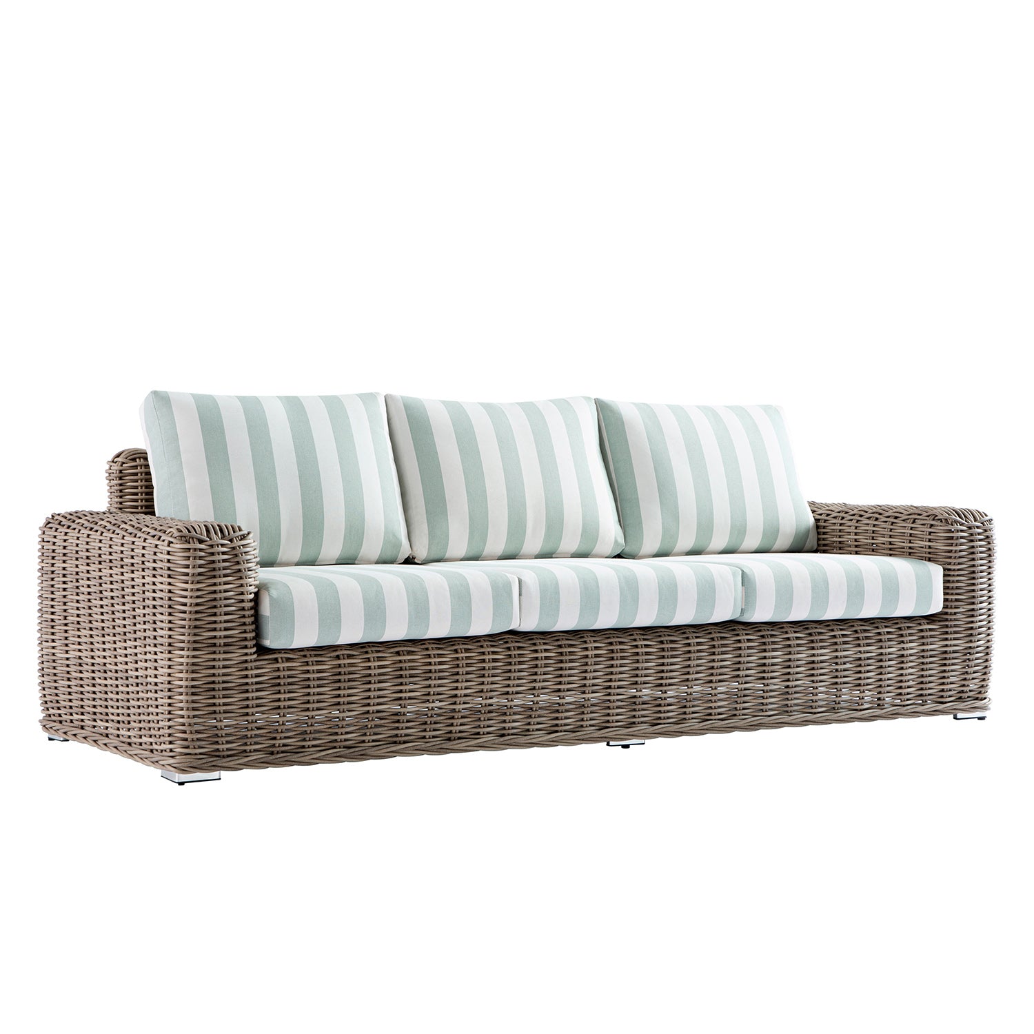 Bellagio Round Wicker Sofa Set with Coffee Table, Natural with Sage Stripes