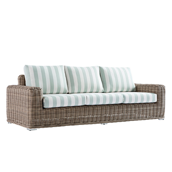 Bellagio Round Wicker Sofa Set with Coffee Table, Natural with Sage Stripes - daals