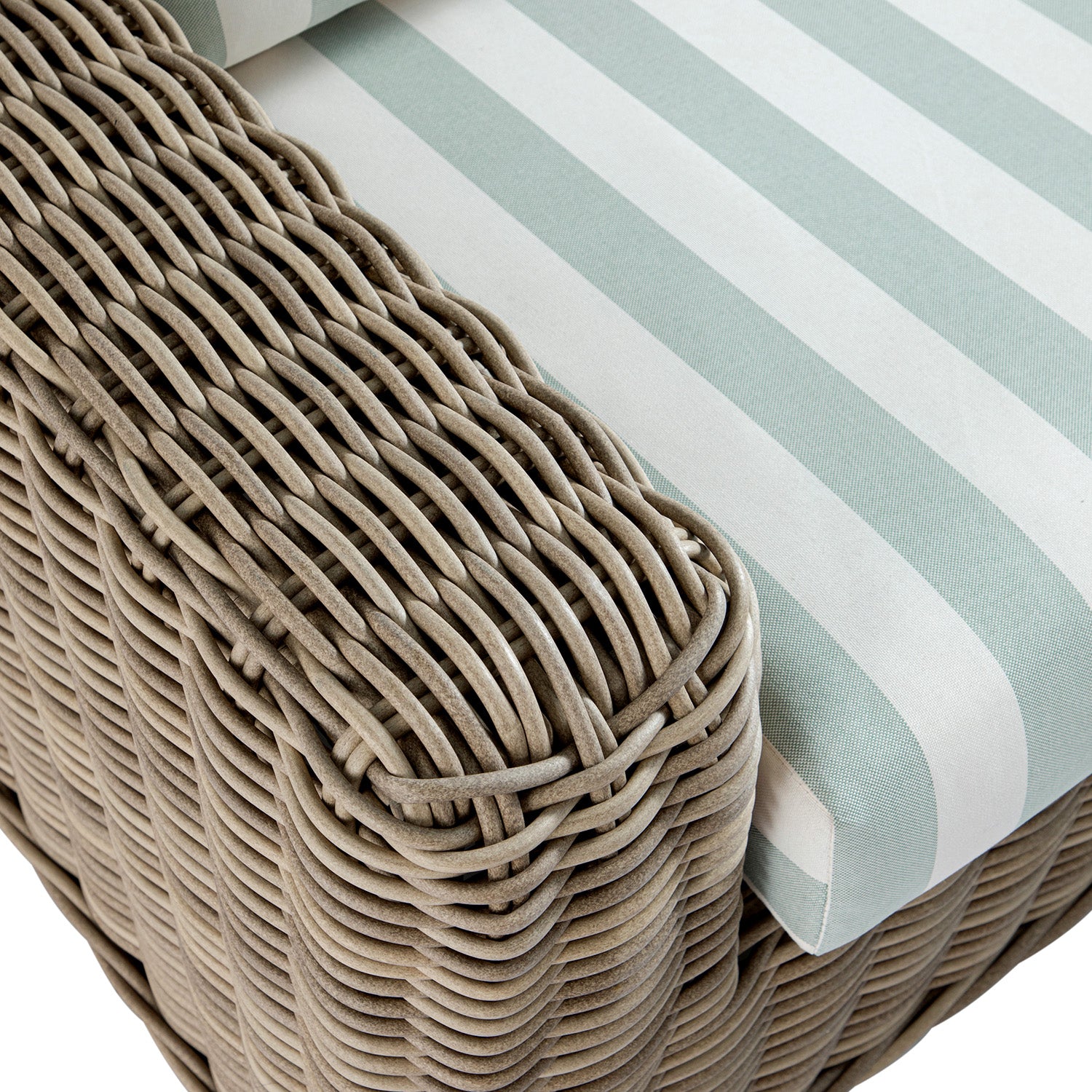 Bellagio Round Wicker Sofa Set with Coffee Table, Natural with Sage Stripes