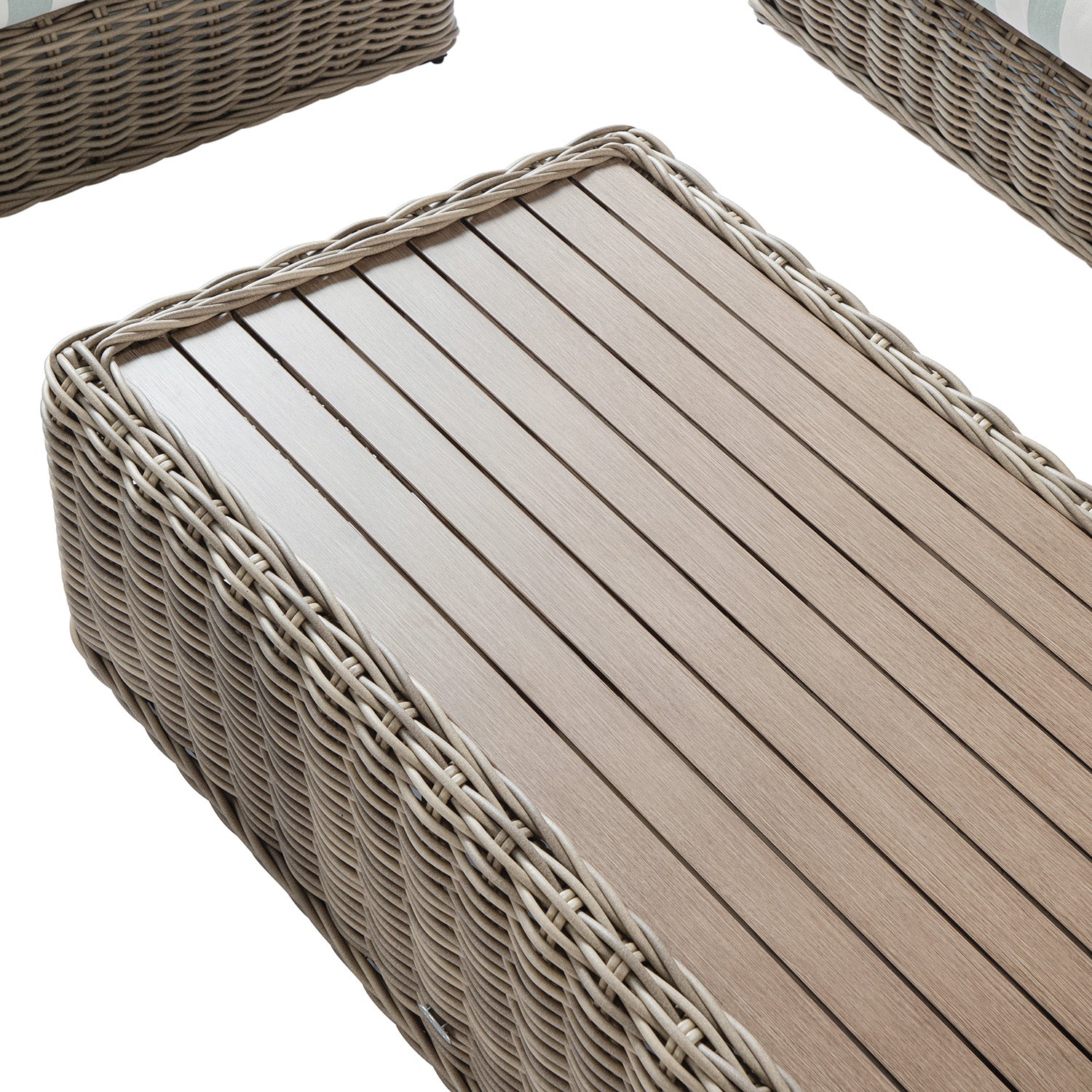 Bellagio Round Wicker Sofa Set with Coffee Table, Natural with Sage Stripes