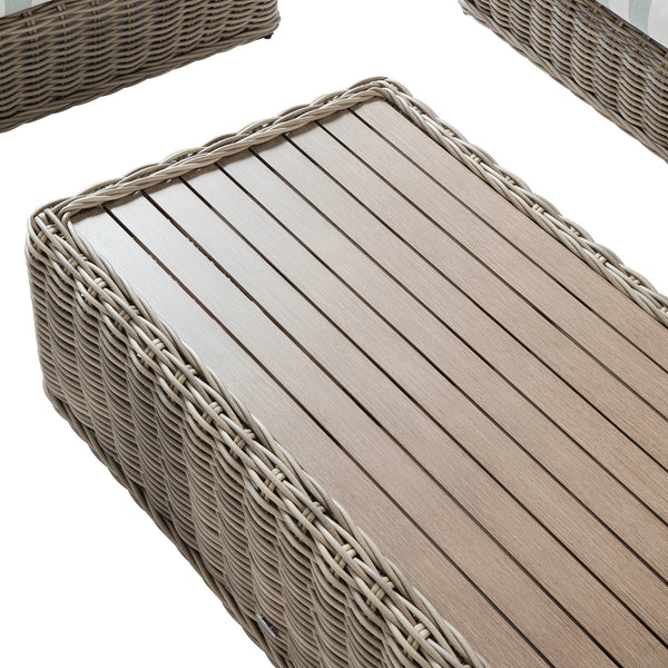 Bellagio Round Wicker Sofa Set with Coffee Table, Natural with Sage Stripes - daals