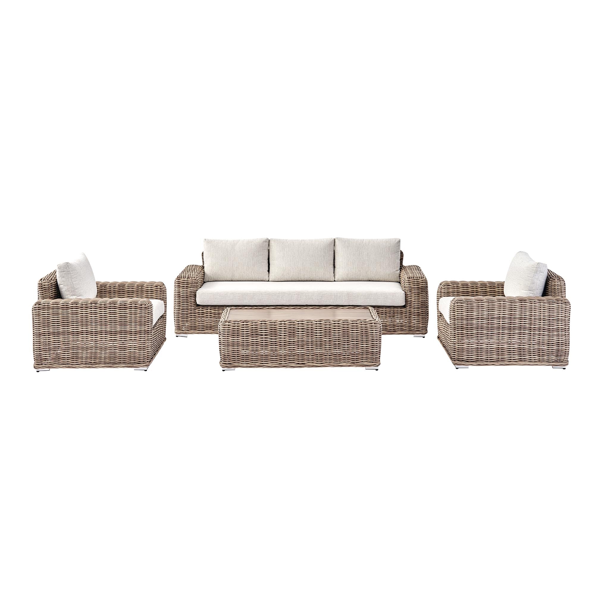 Bellagio Round Wicker Sofa Set with Coffee Table, Natural