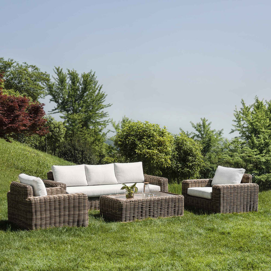 Bellagio Round Wicker Sofa Set with Coffee Table, Natural