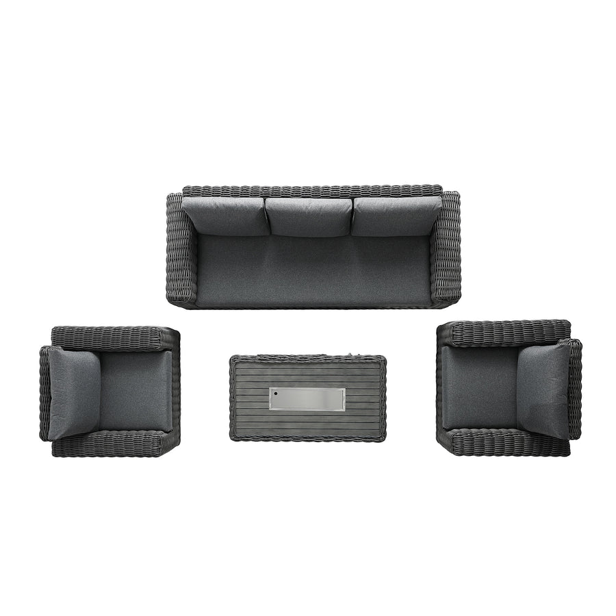 Bellagio Round Wicker Sofa Set with Firepit Coffee Table, Dark Grey