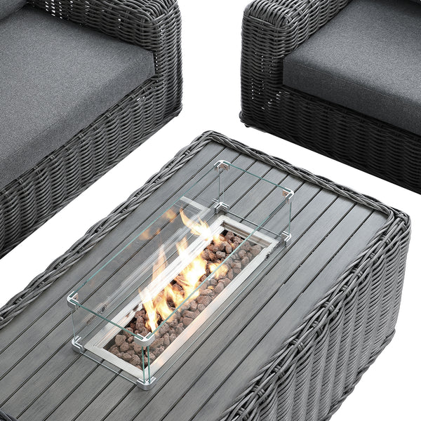 Bellagio Round Wicker Sofa Set with Firepit Coffee Table, Dark Grey