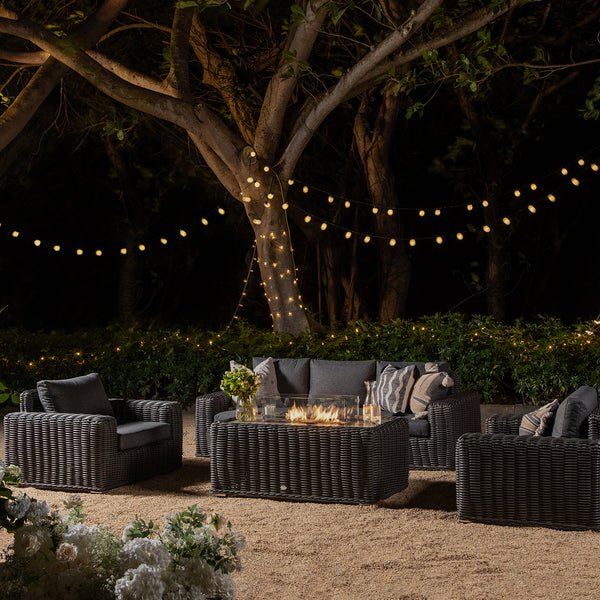 Bellagio Round Wicker Sofa Set with Firepit Coffee Table, Dark Grey