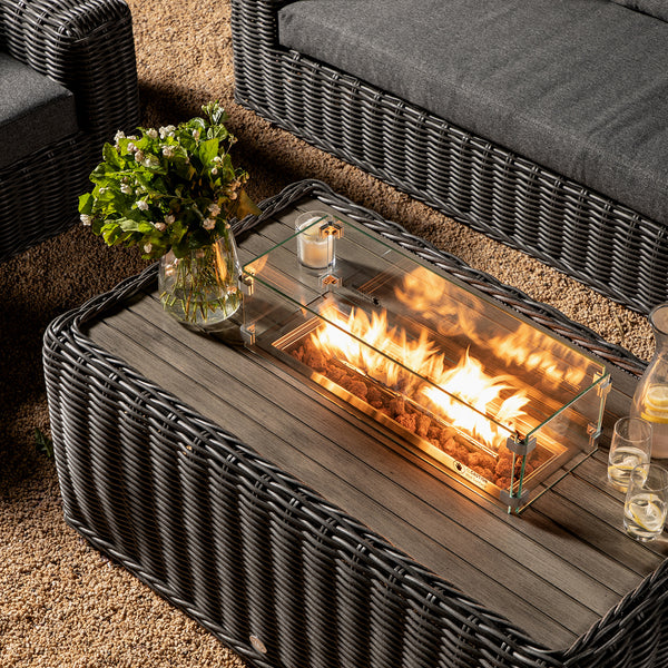 Bellagio Round Wicker Sofa Set with Firepit Coffee Table, Dark Grey