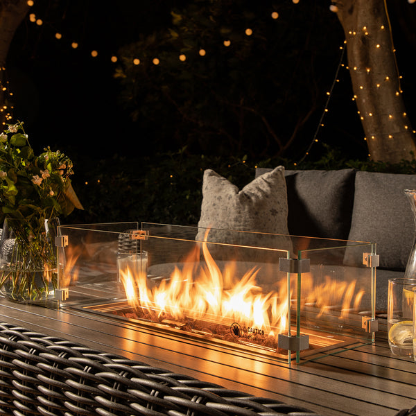 Bellagio Round Wicker Sofa Set with Firepit Coffee Table, Dark Grey