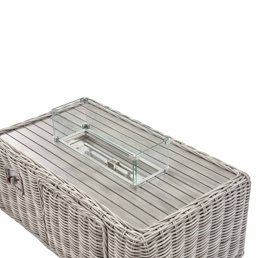 Bellagio Round Wicker Sofa Set with Firepit Coffee Table, Light Grey