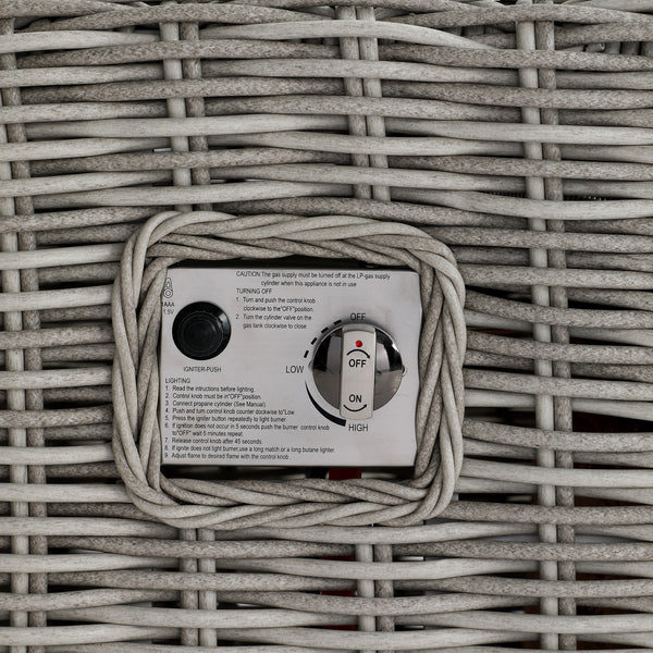 Bellagio Round Wicker Sofa Set with Firepit Coffee Table, Light Grey with Taupe Stripe