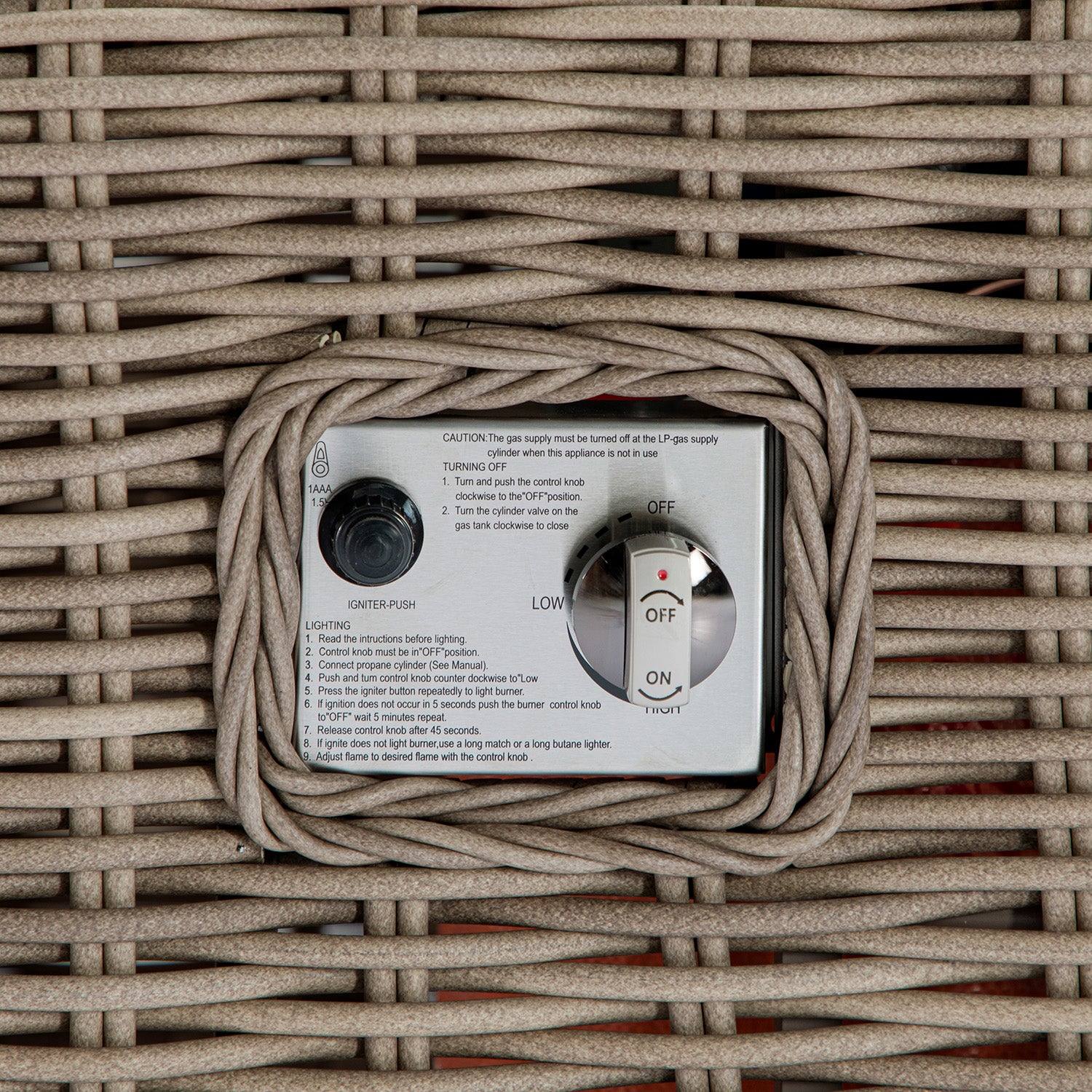 Bellagio Round Wicker Sofa Set with Firepit Coffee Table, Natural with Sage Stripe