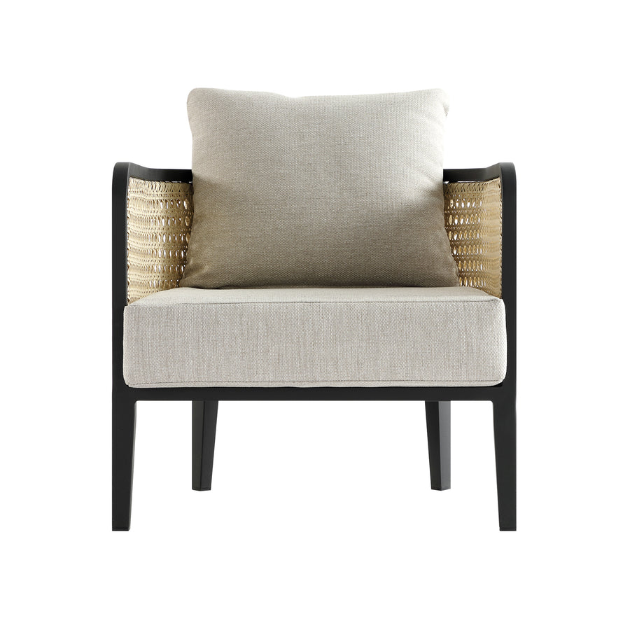 Pienza Outdoor Rattan Corner Sofa Set, Oatmeal Fabric with Black Frame