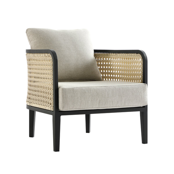 Pienza Outdoor Rattan Corner Sofa Set, Oatmeal Fabric with Black Frame