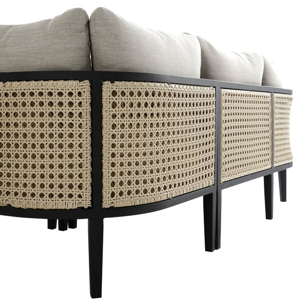 Pienza Outdoor Rattan Corner Sofa Set, Oatmeal Fabric with Black Frame