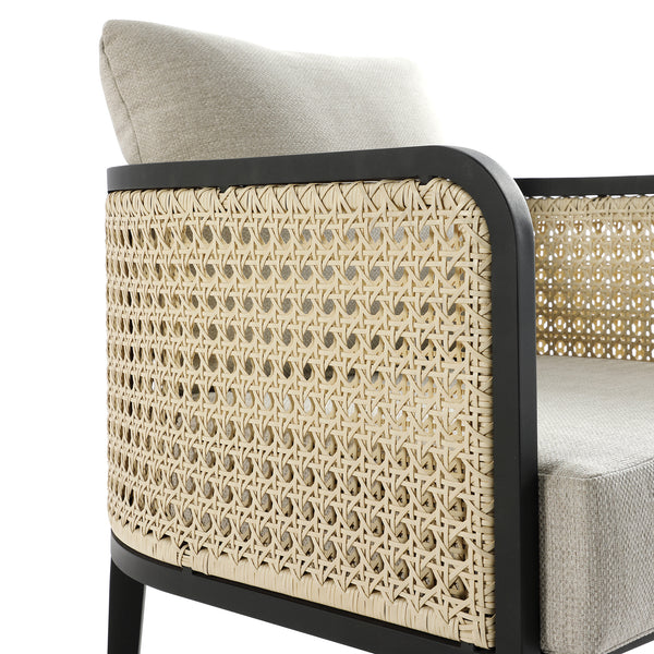 Pienza Outdoor Rattan Corner Sofa Set, Oatmeal Fabric with Black Frame