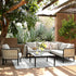 Pienza Outdoor Rattan Corner Sofa Set, Oatmeal Fabric with Black Frame - daals