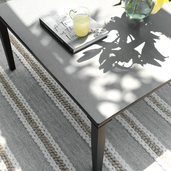 Pienza Outdoor Rattan Corner Sofa Set, Oatmeal Fabric with Black Frame