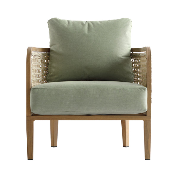 Pienza Outdoor Rattan Corner Sofa Set, Sage Green Fabric with Light Walnut Frame