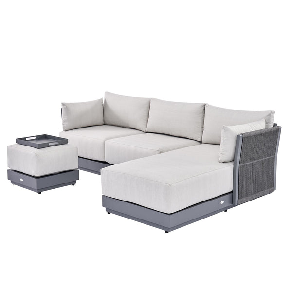 Pedra Rope and Aluminium Outdoor Chaise Sofa Set, Grey