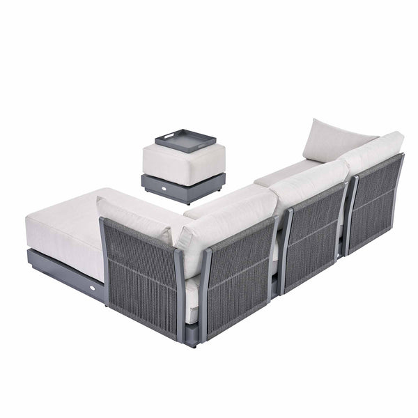 Pedra Rope and Aluminium Outdoor Chaise Sofa Set, Grey