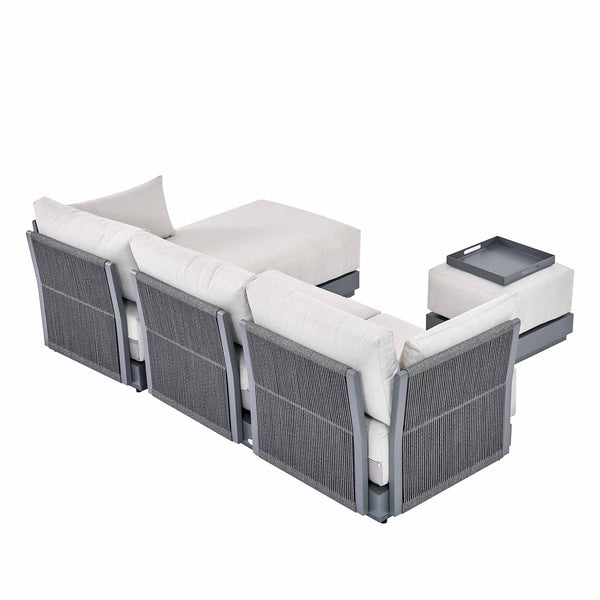 Pedra Rope and Aluminium Outdoor Chaise Sofa Set, Grey