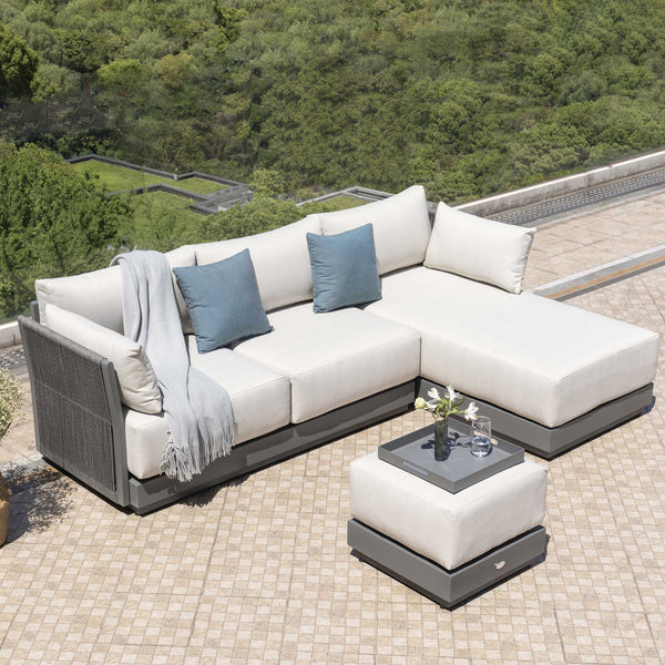Pedra Rope and Aluminium Outdoor Chaise Sofa Set, Grey