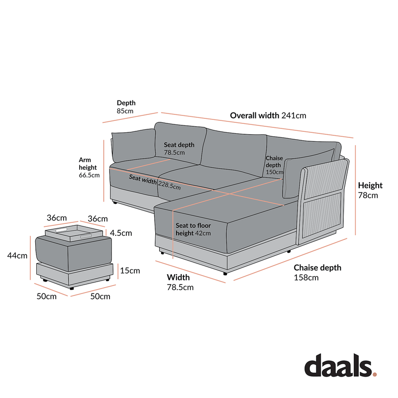 Pedra Rope and Aluminium Outdoor Chaise Sofa Set, Natural