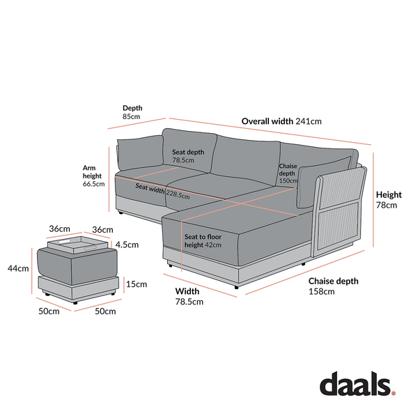Pedra Rope and Aluminium Outdoor Chaise Sofa Set, Natural