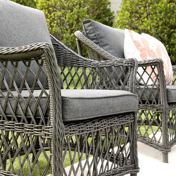 Willowbrook Lattice Weave Rattan 7-Seater Large Sofa Set, Dark Grey