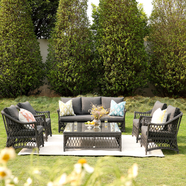 Willowbrook Lattice Weave Rattan 7-Seater Large Sofa Set, Dark Grey