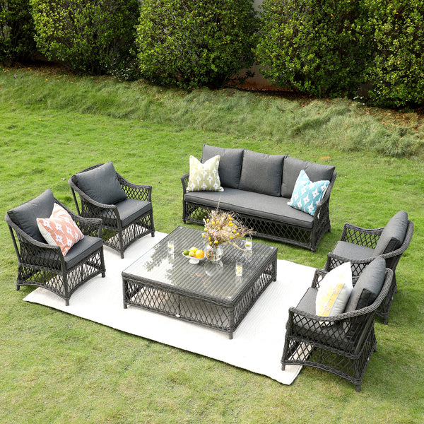 Willowbrook Lattice Weave Rattan 7-Seater Large Sofa Set, Dark Grey
