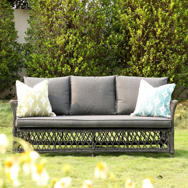 Willowbrook Lattice Weave Rattan 7-Seater Large Sofa Set, Dark Grey