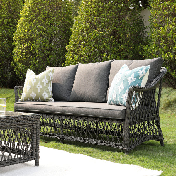 Willowbrook Lattice Weave Rattan 7-Seater Large Sofa Set, Dark Grey