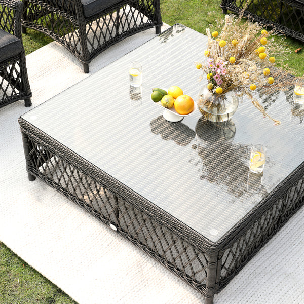 Willowbrook Lattice Weave Rattan 7-Seater Large Sofa Set, Dark Grey