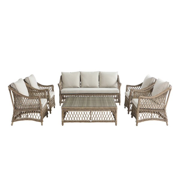Willowbrook Lattice Weave Rattan 7-Seater Large Sofa Set, Natural