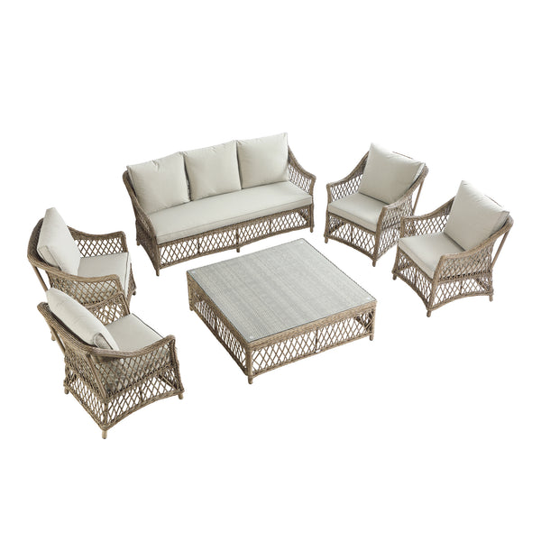 Willowbrook Lattice Weave Rattan 7-Seater Large Sofa Set, Natural