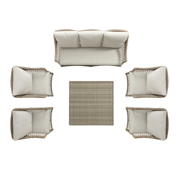 Willowbrook Lattice Weave Rattan 7-Seater Large Sofa Set, Natural