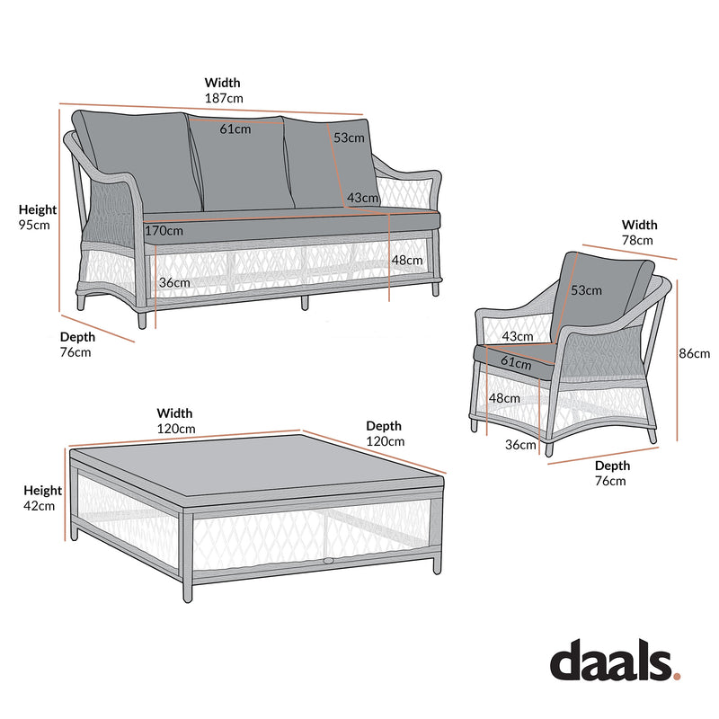 Willowbrook Lattice Weave Rattan 7-Seater Large Sofa Set, Dark Grey