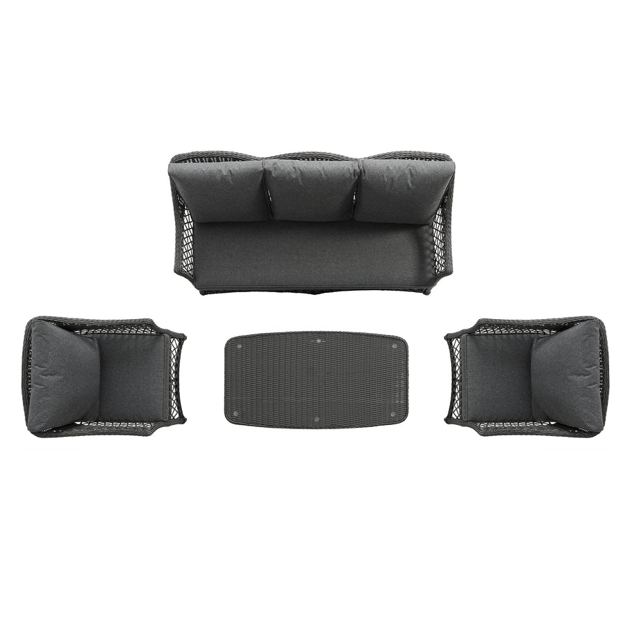 Willowbrook Lattice Weave Rattan 5-Seater Sofa Set with Rising Table, Dark Grey